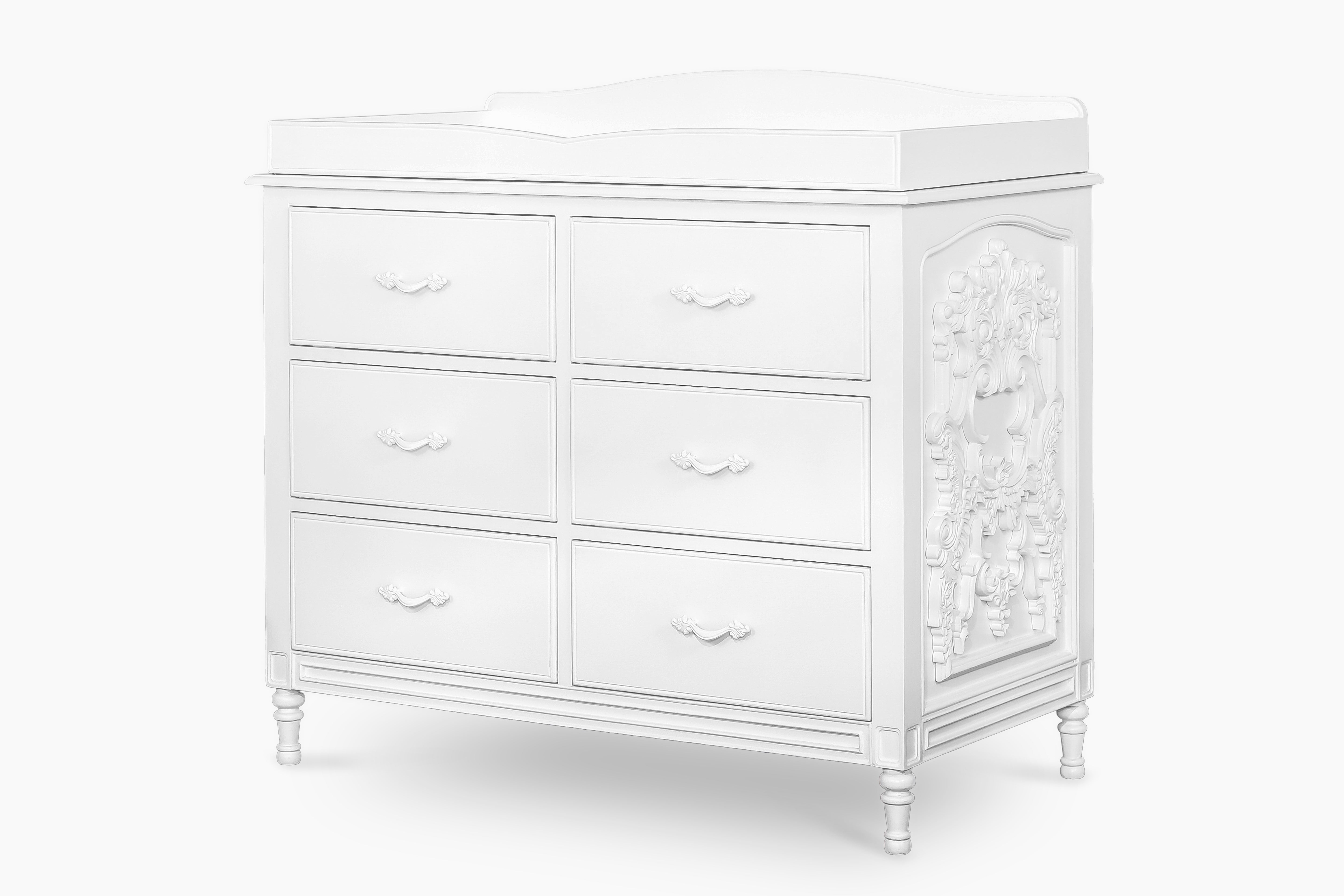 La Leena - 6-Drawer Dresser & Topper Set - Side Carving - White Wash