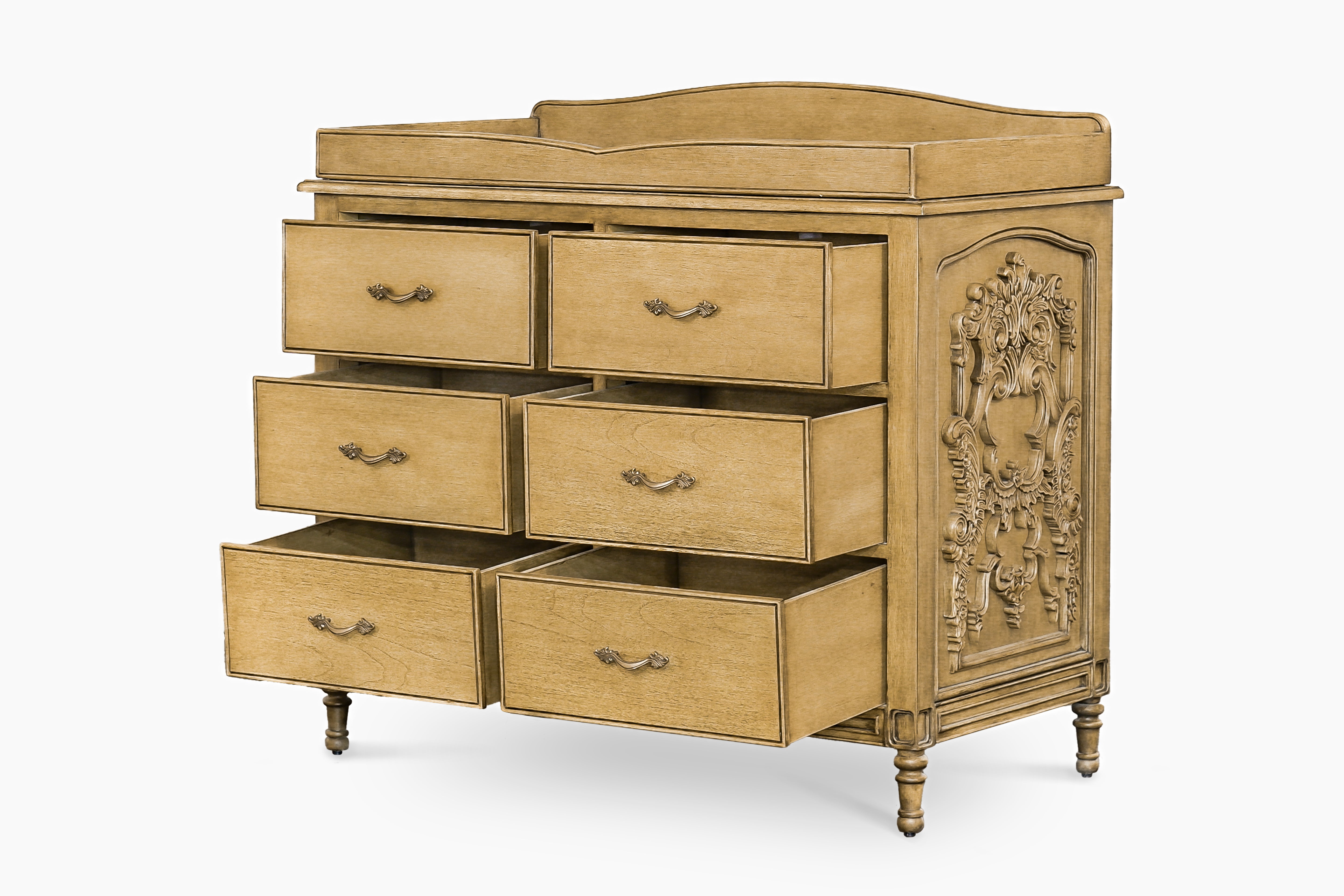 La Leena - 6-Drawer Dresser & Topper Set - Side Carving - Timber Wash