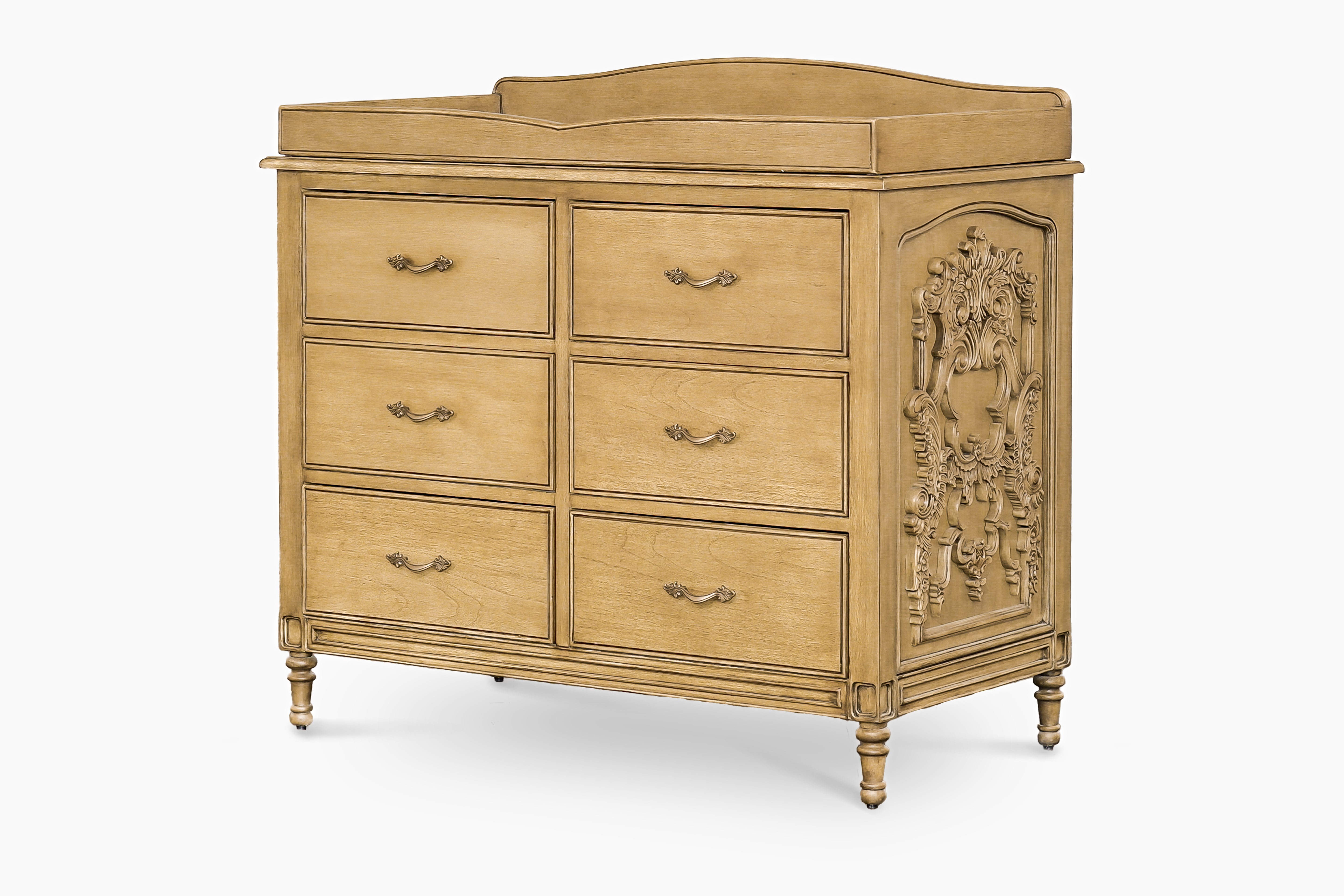 La Leena - 6-Drawer Dresser & Topper Set - Side Carving - Timber Wash