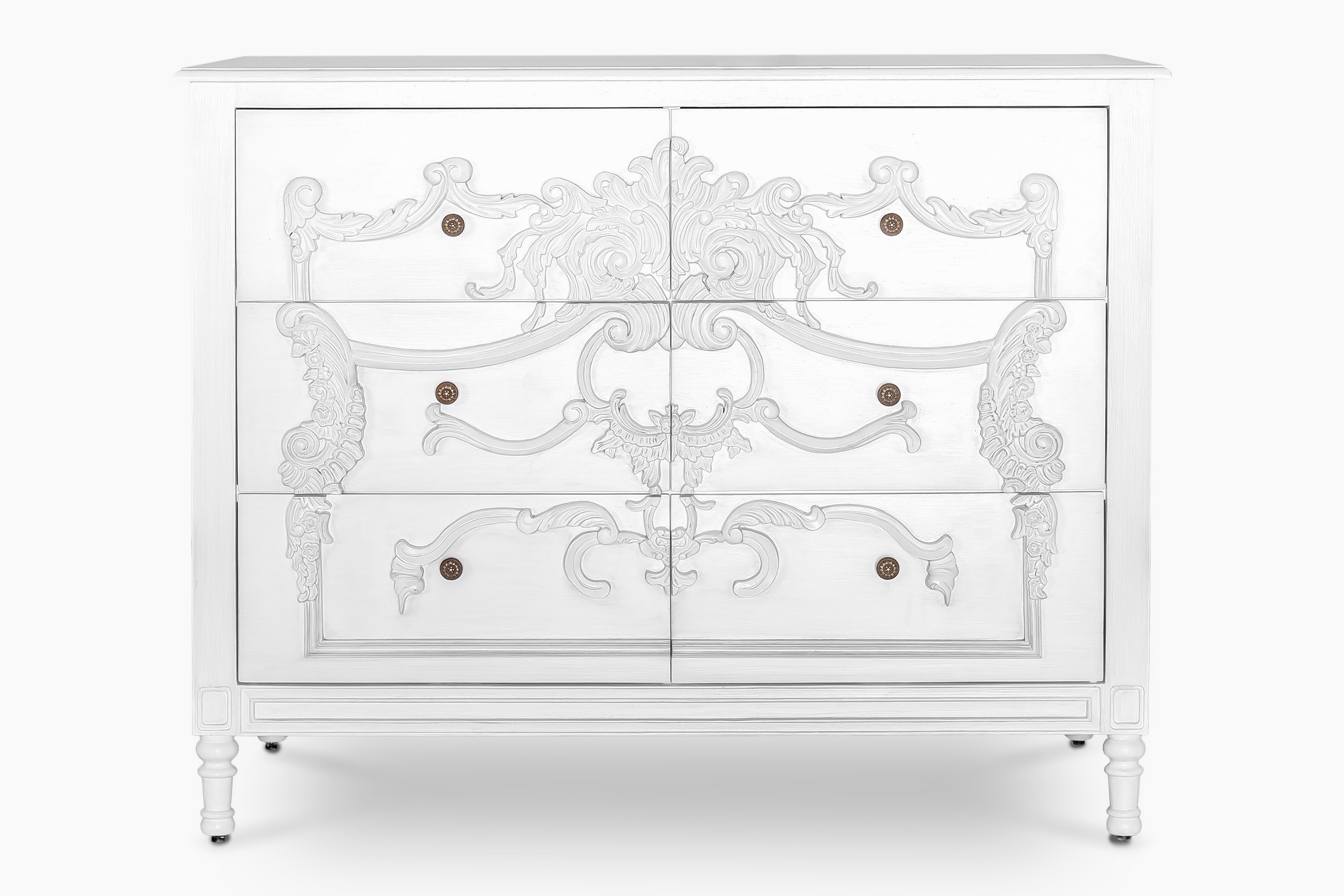 La Leena - 6-Drawer Dresser & Topper Set - Front Carving - Grey Wash