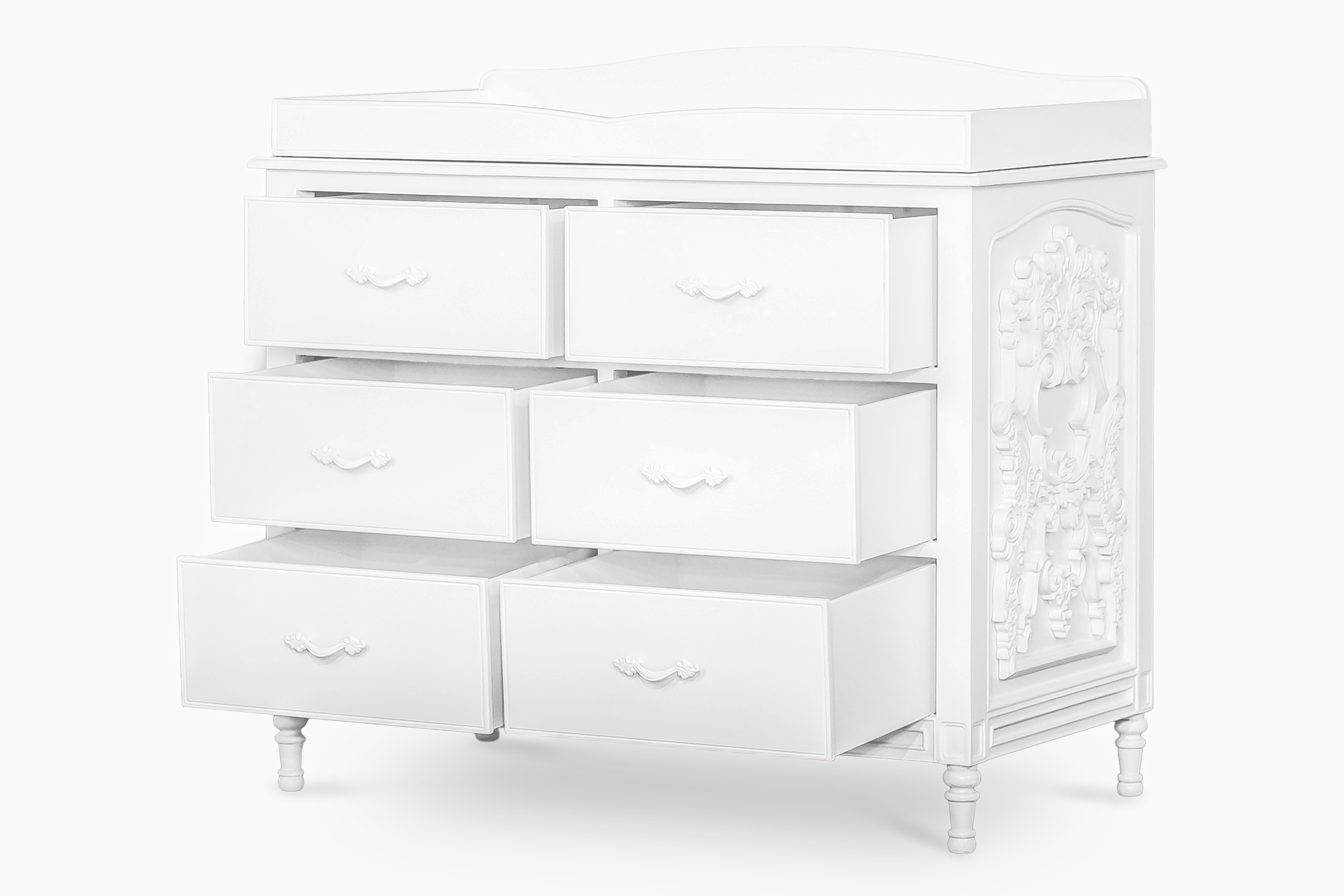 La Leena - 6-Drawer Dresser & Topper Set - Side Carving - White Wash